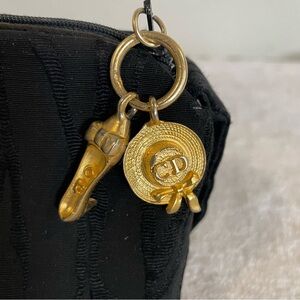 Vintage Dior Black Cosmetic Bag with Gold Charm